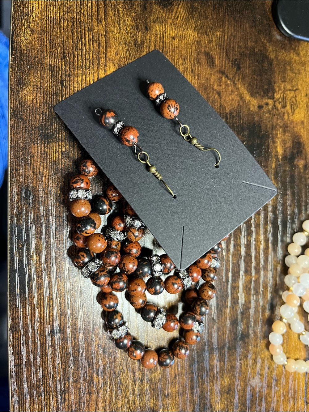 ✨ Natural Mahogany Obsidian 4-Piece Bracelet Stack & Matching Earrings Set ✨ - Picture 7 of 10